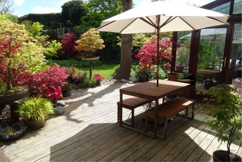 Timber decking on an outdoor patio