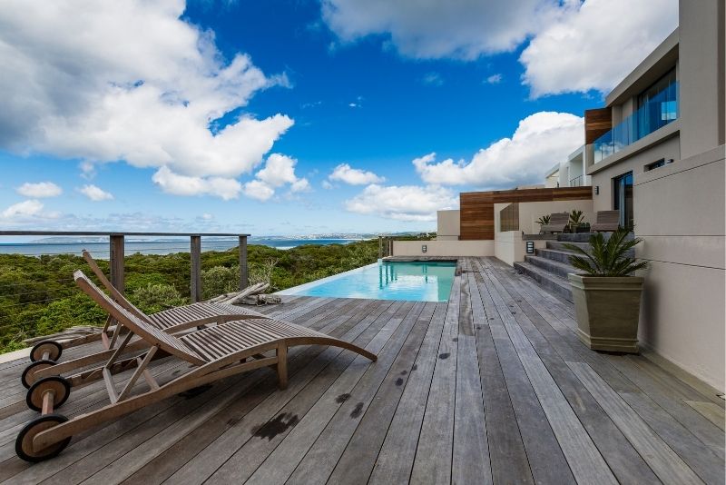 Grey timber pool deck