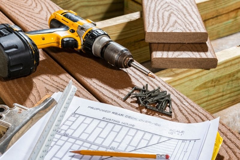 Timber decking boards close up